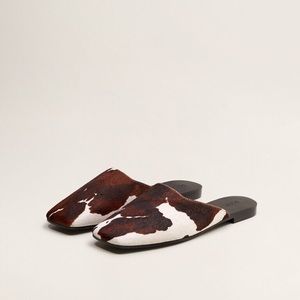 NWT cow print leather mules